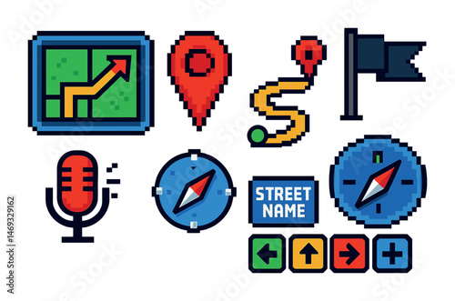 Navigation and map 3d icons set – isometric, directional and location symbols