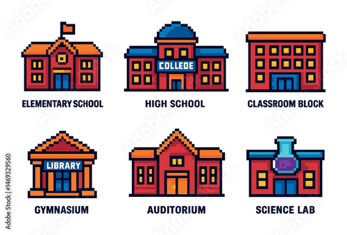 School and education pixel art icons set – academic, learning, classroom symbols