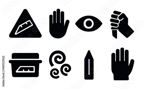 Hand gesture solid icons set – filled, silhouette, sign and symbol collection