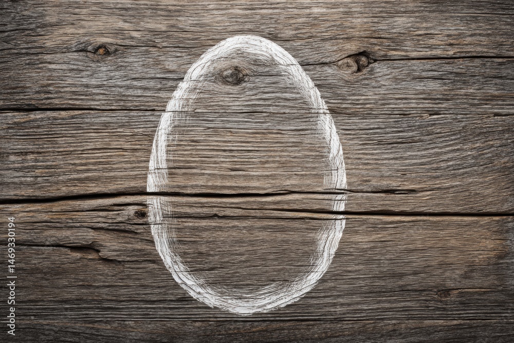 Chalk Outline of Soft Egg Shape on Rustic Wooden Surface in a Farm-Style Setting Generative AI