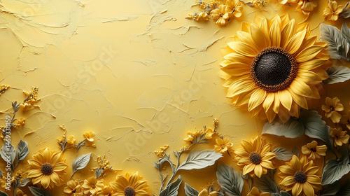 A bright composition with sunflowers on a textured background, creating an atmosphere of sunny warmth and comfort..