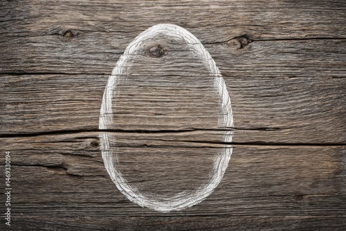 Obraz na płótnie Chalk Outline of Soft Egg Shape on Rustic Wooden Surface in a Farm-Style Setting Generative AI w salonie