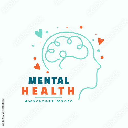 mental heath support poster with human head in line art