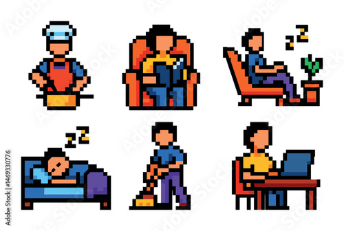 Pixel art icons set – retro, blocky, gaming and lifestyle symbols