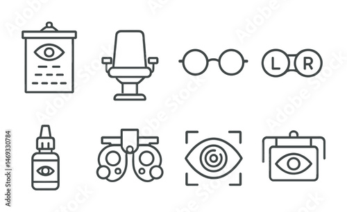 Vision and optometry line icons set – eye care, ophthalmology, healthcare symbols