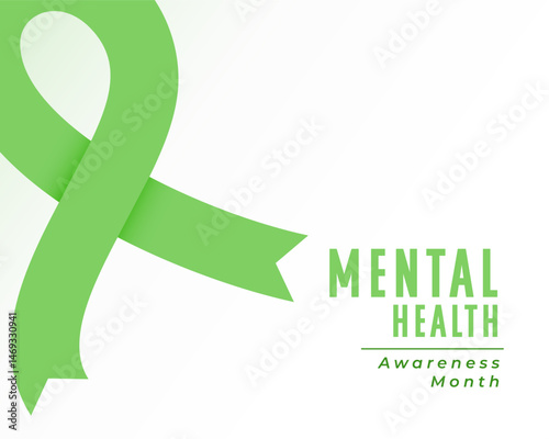 Mental health awareness month green ribbon design vector