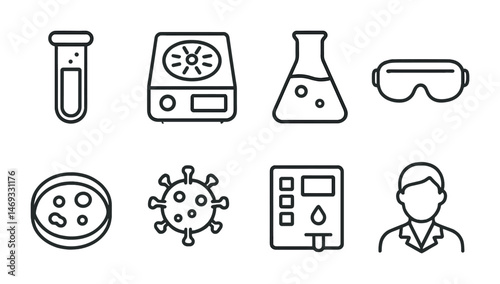 Laboratory and science icons set – outline, linear, research and experiment symbols