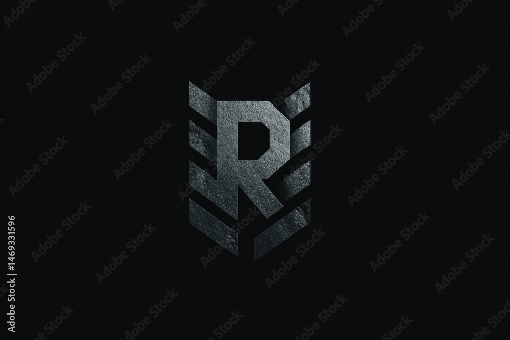 Obraz premium Stone-textured 'R' Logo: Dark, Modern, and Bold Design