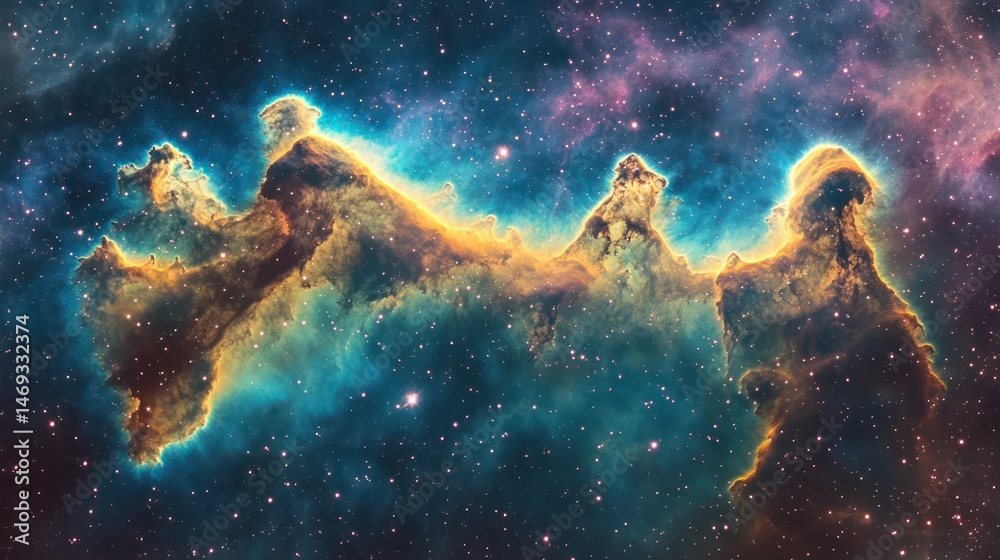 Fototapeta premium Cosmic nebula tapestry. Vibrant colors of stardust, gas, and light, nebula formation