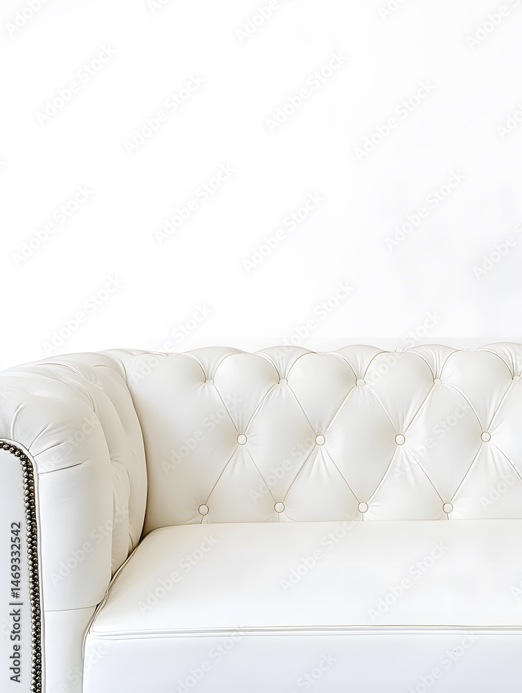Obraz premium Luxurious White Leather Sofa: Modern Furniture in Living Room with Elegant Tufted Upholstery for Stylish Interior Design and Decor Trends
