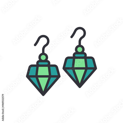 Pair of diamond-shaped teal earrings with detailed outlines for jewelry