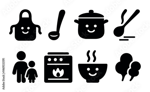 Cooking and baking silhouette icons set – solid, filled, kitchen and culinary symbols