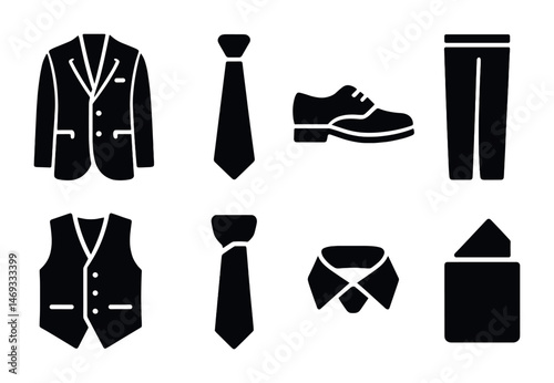 Business attire silhouette icons set – formal wear, office clothing symbols