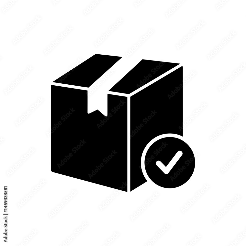 Package with Tick Label - Delivery and Product Confirmation Icon Package with Tick Label - Delivery and Product Confirmation Icon