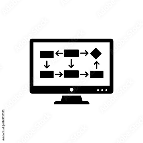 Monitor with Flow Diagram Icon, Business Process and Workflow