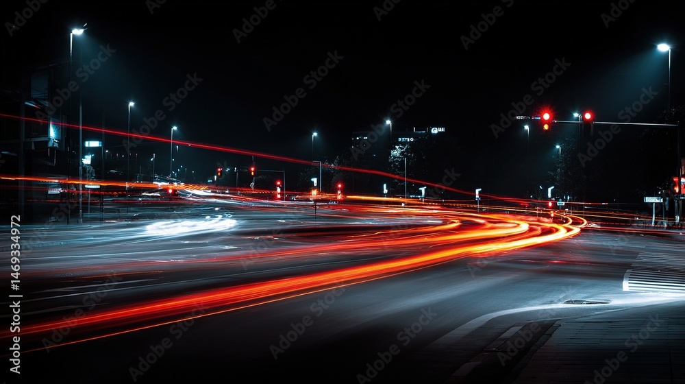 Fototapeta premium Nighttime City Traffic Light Trails Capture with Long Exposure Technique