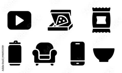 Food and lifestyle solid icons set – filled, silhouette, everyday essentials