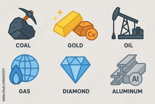 Mining industry icons set – flat, solid, extraction and resource symbols