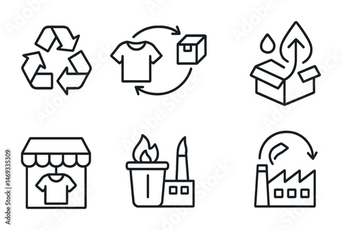 Sustainability and recycling icons set – outline, linear, eco-friendly symbols