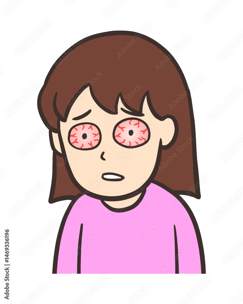 充血した赤い目の女性 充血した赤い目の女性
