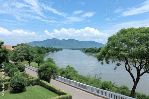 A panoramic view of the Golden Triangle where the Mekong and Ruak Rivers meet photo