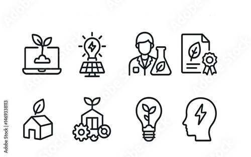 Sustainable energy icons set – outline, linear, eco-friendly and green power symbols
