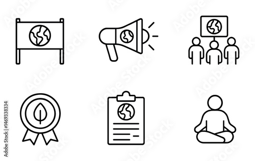 Environment and sustainability outline icons set – eco, green, conservation symbols