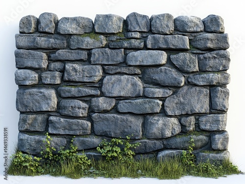 Fototapeta Naklejka Na Ścianę i Meble -  Grey stone wall with moss and grass