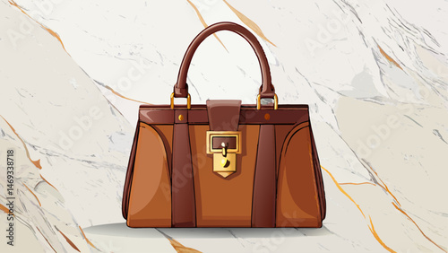 Luxurious brown leather tote with gold-tone metal buckle and structured design, sitting on a sleek marble surface, exuding elegance and sophistication  Very beautiful white background