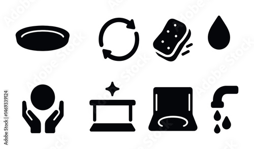 Cleaning and sanitation icons for eco-friendly and sustainable practices