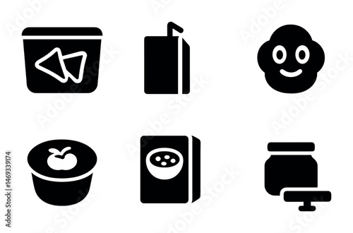 Food and beverage filled icons set – solid, snack and grocery symbols