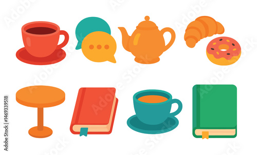 Coffee and tea flat icons set – café, bistro, beverage and snack designs