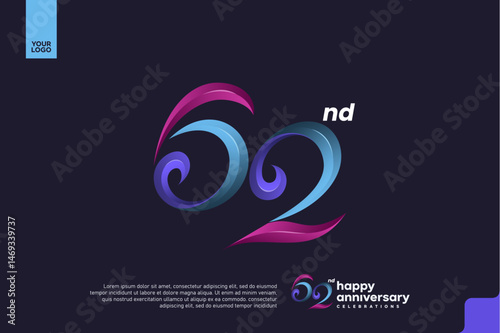 Colorful 62nd Anniversary Celebration Design with Artistic Gradient Number and Dark Background