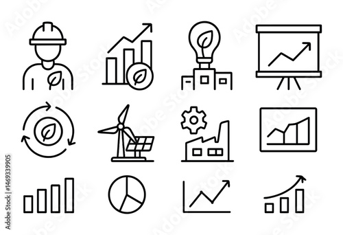 Eco-friendly energy outline icons set – green, renewable, sustainable power symbols