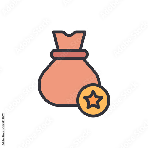 Illustration of a loot bag accompanied by a star coin on a White Background
