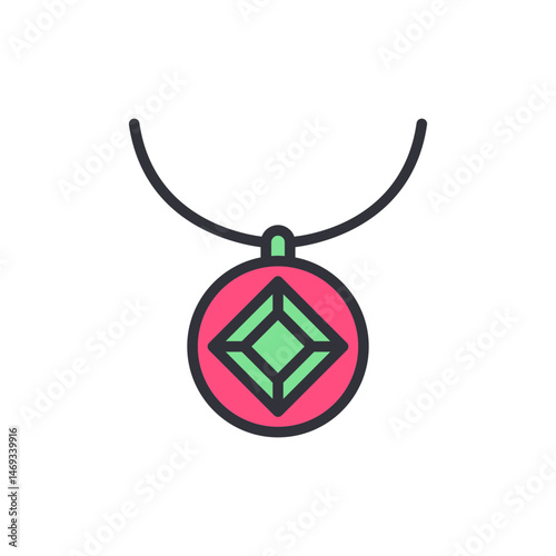 Icon of geometric pendant with gem encased in elegant jewelry setting