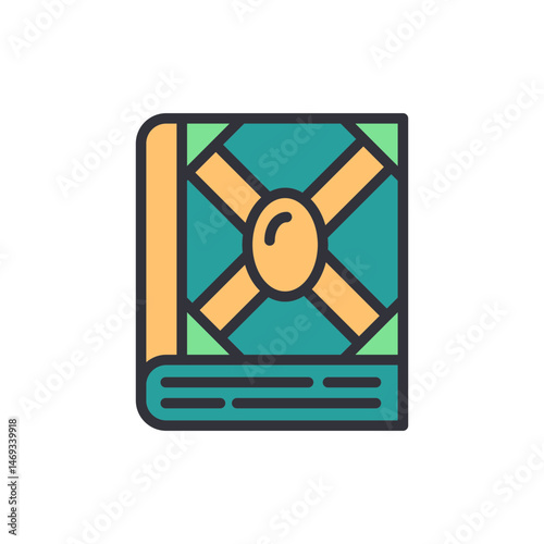 Stylized Illustration of an Antiquarian Book with a Golden Emblem