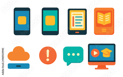 Digital devices flat icons set – tech, gadgets, communication symbols