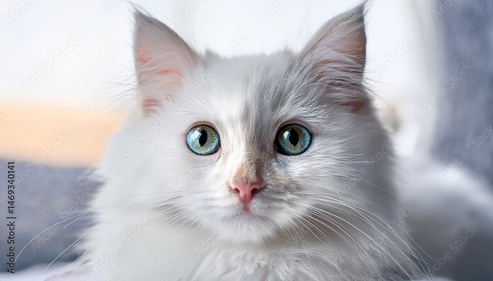 adorable feline portrait close up on cute white fur and bright eyes adorable feline portrait close up on cute white fur and bright eyes