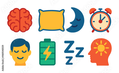 Sleep and wellness icons set – flat, filled, rest and relaxation symbols