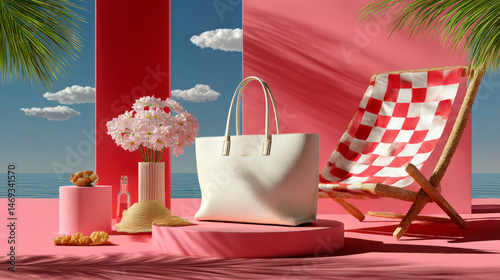white tote bag display on pink background