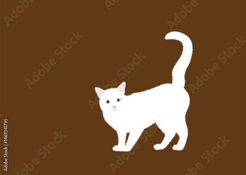 Cute friendly white cat. Vector illustration.