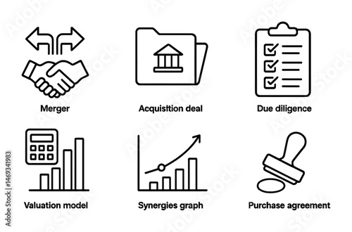 Business and finance outline icons set – linear, corporate, financial management symbols