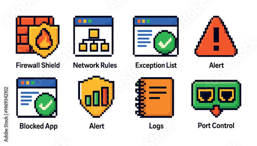 Cybersecurity icons for digital safety and network management design