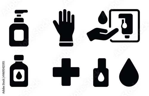 Hygiene and health solid icons set – flat, filled, sanitation and safety symbols