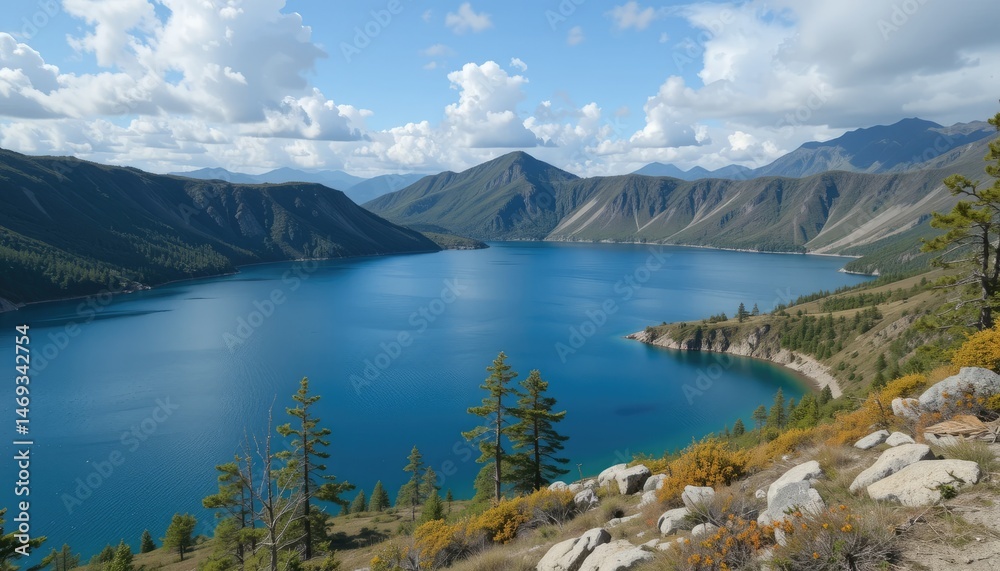Naklejka premium lake and mountains