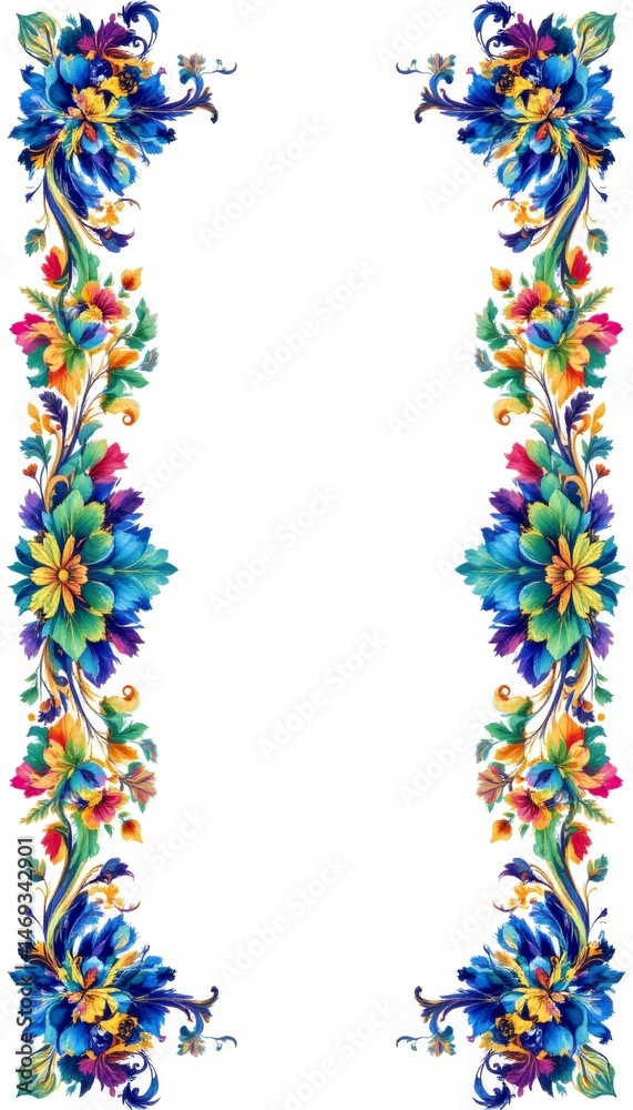 Ornate Floral Frame Border on White