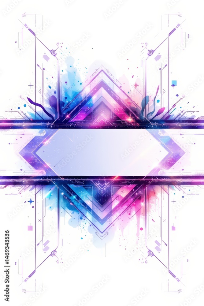 Abstract Geometric Technology Background with Watercolor Accents