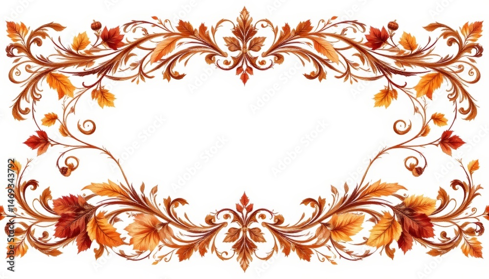 Autumnal Floral Frame with Leaves and Berries
