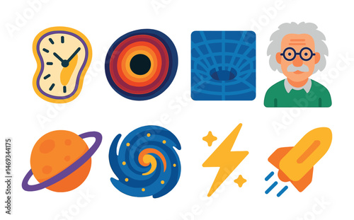 Science and space icons set – flat, filled, astronomy and knowledge symbols